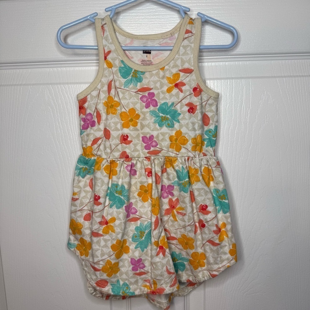 Tea Collection Girls Tropical Floral Print Sleeveless Cotton Dress Size 2T EUC